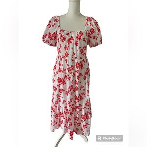 J Crew Re-Imagined Women's white Red Floral Tiered Maxi Dress Size 2
